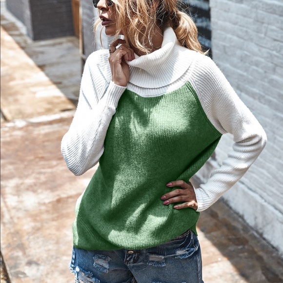 🍁🆕Olive Green & White Turtle Neck Sweater - Picture 4 of 7